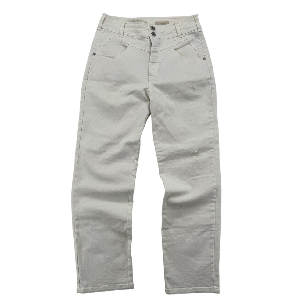 Pilcro and the Letterpress Jeans Women 27 White Good Straight High Rise Yoke